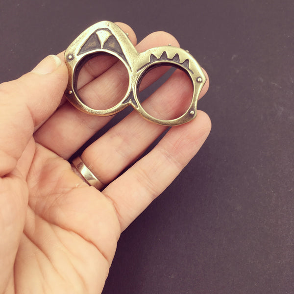 Handmade Brass Double Ring – Custom Two-Finger Statement Ring for Women & Men, Bold Sculptural Jewelry, Made in USA