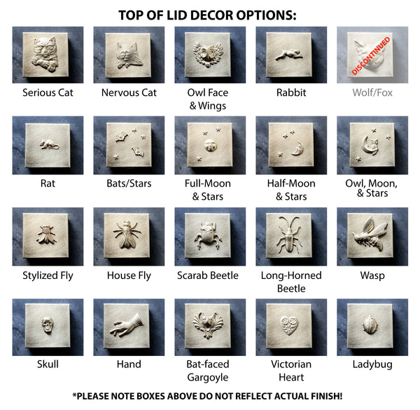 Customizable 1.5" Square Brass Pill or Trinket Box with Your Choice of 3D Lid Decor — Choose Skull, Animals, Insects, or Celestial Motifs!