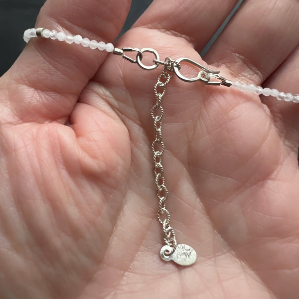 Moonstone Necklace, Sterling Silver Beaded Necklace, Minimalist Gemstone Necklace, Adjustable Boho Jewelry, Ready to Ship Gift