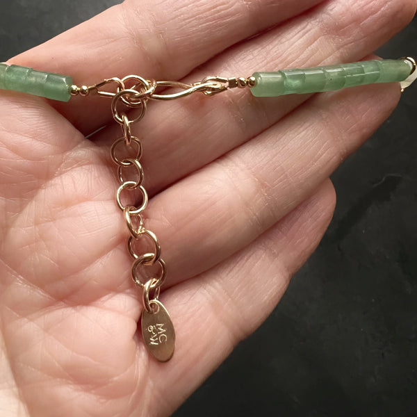 Aventurine Prehnite and Gold Filled Beaded Necklace, Adjustable Mermaid Boho Jewelry