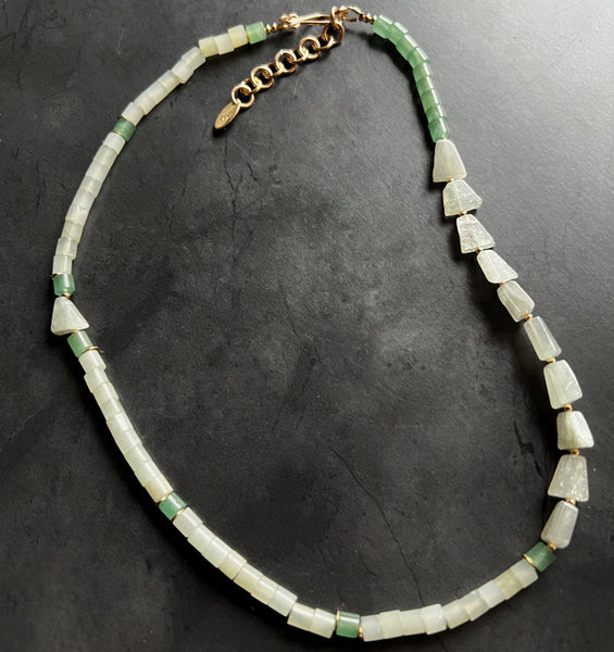Seafoam Green Necklace, Aventurine Prehnite Necklace, Asymmetrical Gold Filled Necklace, Mermaid Gemstone Jewelry, Adjustable Boho Gift