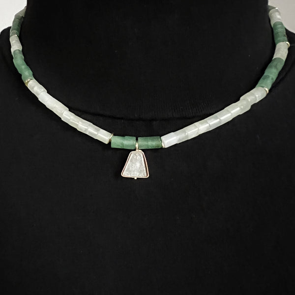 Aventurine Prehnite and Gold Filled Beaded Necklace, Adjustable Mermaid Boho Jewelry