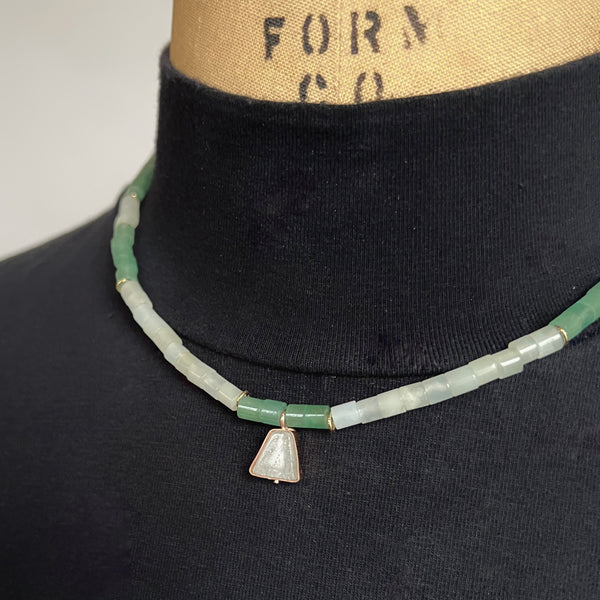 Aventurine Prehnite and Gold Filled Beaded Necklace, Adjustable Mermaid Boho Jewelry