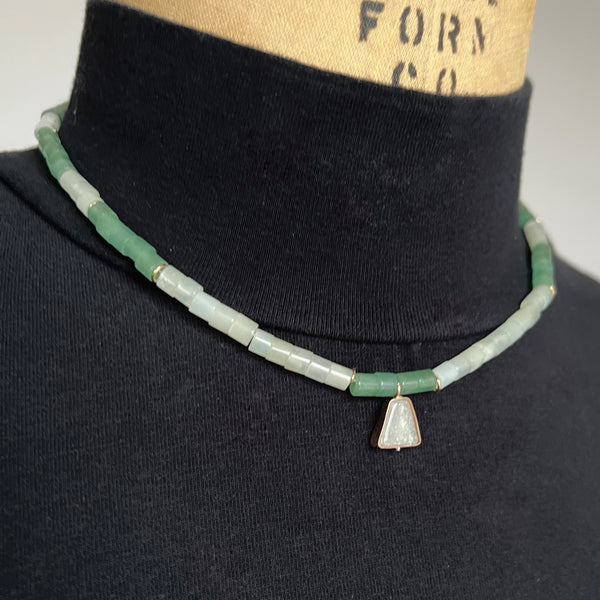 Aventurine Prehnite and Gold Filled Beaded Necklace, Adjustable Mermaid Boho Jewelry
