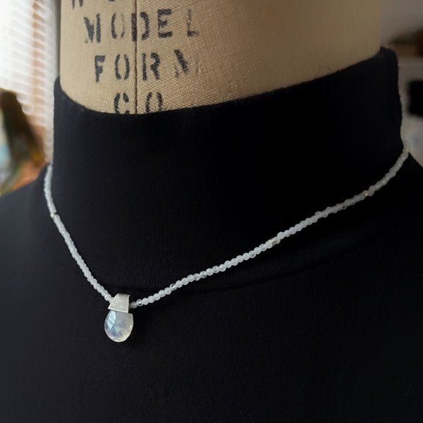 Moonstone Necklace, Sterling Silver Beaded Necklace, Minimalist Gemstone Necklace, Adjustable Boho Jewelry, Ready to Ship Gift