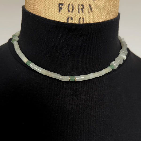 Seafoam Green Necklace, Aventurine Prehnite Necklace, Asymmetrical Gold Filled Necklace, Mermaid Gemstone Jewelry, Adjustable Boho Gift