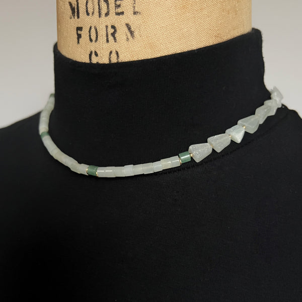 Seafoam Green Necklace, Aventurine Prehnite Necklace, Asymmetrical Gold Filled Necklace, Mermaid Gemstone Jewelry, Adjustable Boho Gift