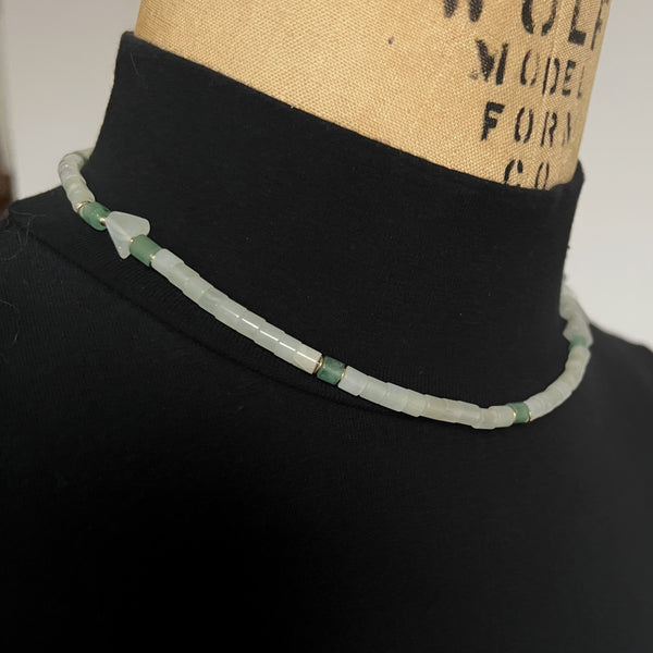 Seafoam Green Necklace, Aventurine Prehnite Necklace, Asymmetrical Gold Filled Necklace, Mermaid Gemstone Jewelry, Adjustable Boho Gift