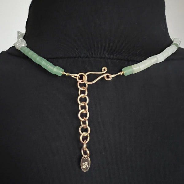 Seafoam Green Necklace, Aventurine Prehnite Necklace, Asymmetrical Gold Filled Necklace, Mermaid Gemstone Jewelry, Adjustable Boho Gift