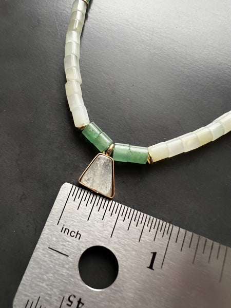 Aventurine Prehnite and Gold Filled Beaded Necklace, Adjustable Mermaid Boho Jewelry