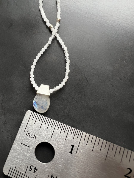 Moonstone Necklace, Sterling Silver Beaded Necklace, Minimalist Gemstone Necklace, Adjustable Boho Jewelry, Ready to Ship Gift