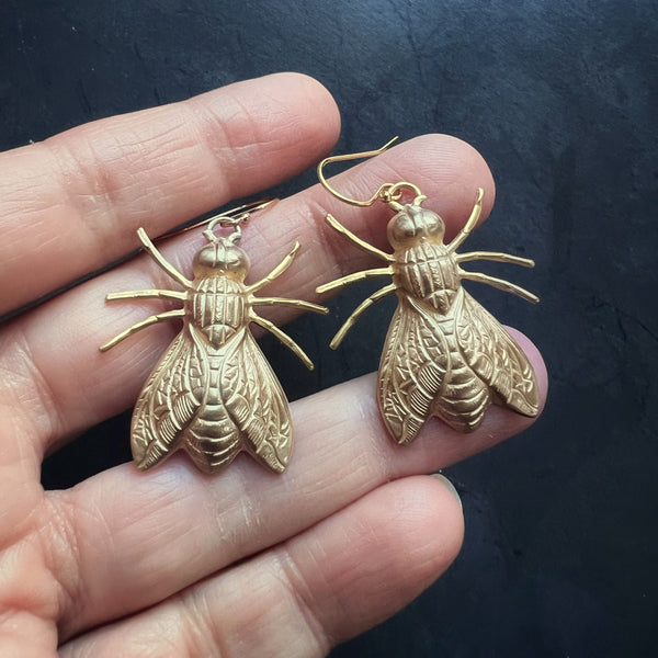 Brass Fly Insect Earrings
