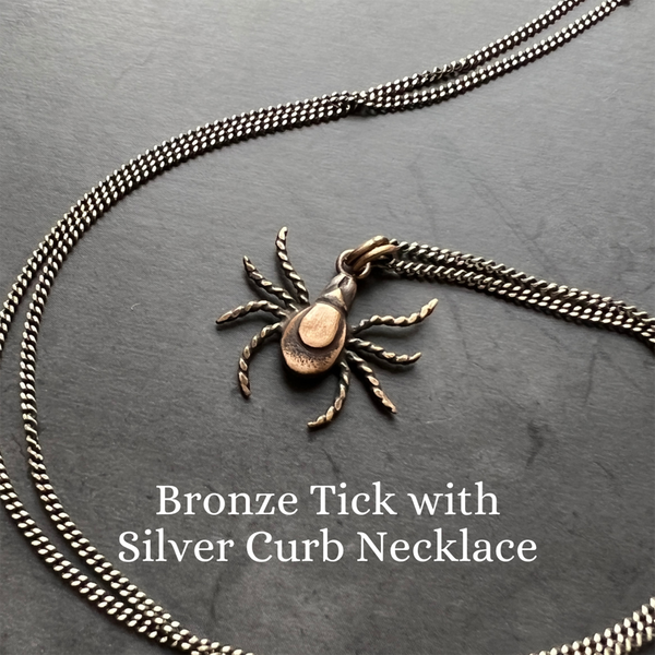 Sterling Silver or Bronze Tick Insect Pendant, With or Without Your Choice of Vegan Choker or Sterling Silver Necklace