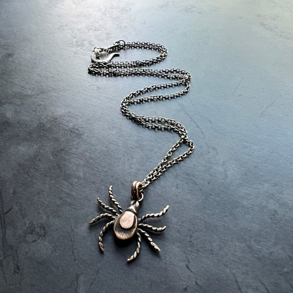 Sterling Silver or Bronze Tick Insect Pendant, With or Without Your Choice of Vegan Choker or Sterling Silver Necklace