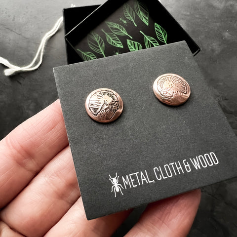 Copper and Sterling Silver Isopod Button Stud Earrings — Isopod Stud Earrings — Unique Gift for Gardener or Nature Lover!