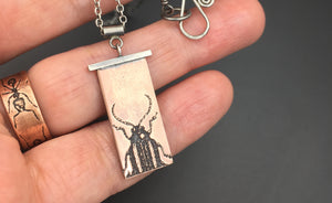 Etched Copper and Sterling Silver Beetle Necklace