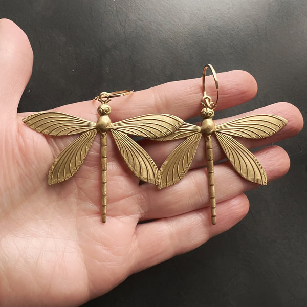 Insect Charm Hoop Earrings with Gold Filled Hoops and Option of Brass Flies, Cicadas, or Dragonflies in a Bright Gold or Antiqued Finish!