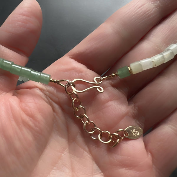 Seafoam Green Necklace, Aventurine Prehnite Necklace, Asymmetrical Gold Filled Necklace, Mermaid Gemstone Jewelry, Adjustable Boho Gift