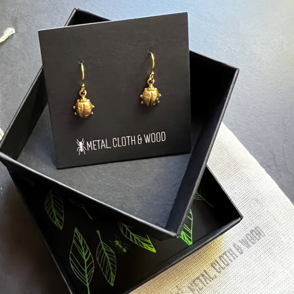 Tiny Ladybug Dangle Earrings • Gold Filled Ear Wires • Vintage Brass Stampings • Petite Bug Charm Earrings • Nature Jewelry • Gift for Her