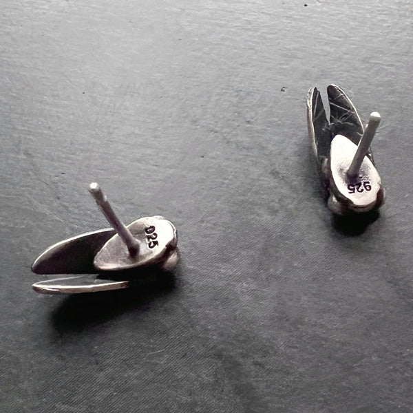 Hand Cast Sterling Silver Cicada Stud Insect Earrings – Also Available in Bronze, or Brass, or Silver with 14k Wings – Nature Jewelry