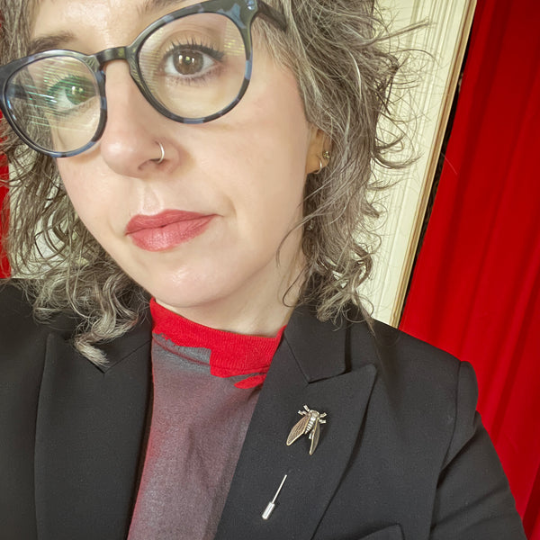 Sterling Silver and Brass Cicada Stick Pin with Four Articulated Wings — Unique Handcrafted Gift for Insect and Nature Lovers — Bug Jewelry