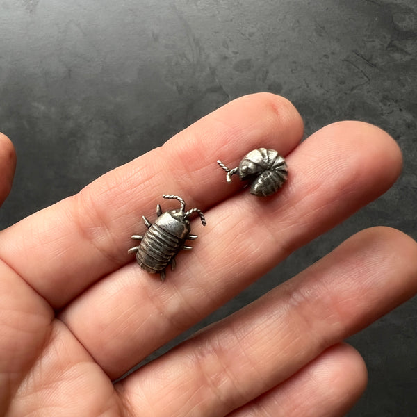 Sterling Silver, Brass, or Bronze Isopod Pins -- Available Individually or as a Mismatched Pair!