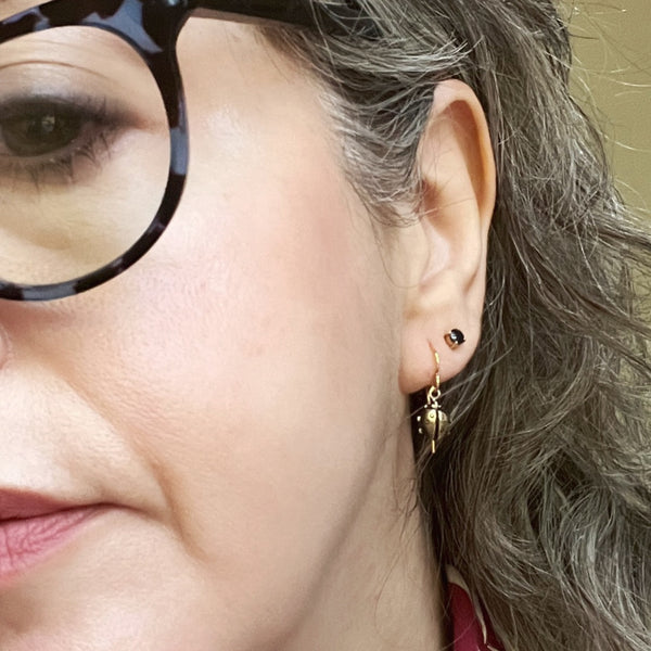 Tiny Ladybug Dangle Earrings • Gold Filled Ear Wires • Vintage Brass Stampings • Petite Bug Charm Earrings • Nature Jewelry • Gift for Her