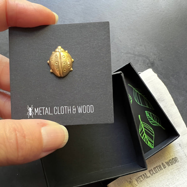 Ladybug Pin • Handmade Brass Lapel Pin • Vintage Stamping • Small Insect Brooch • Made in USA • Bug Lover Gift • Science Teacher Gift