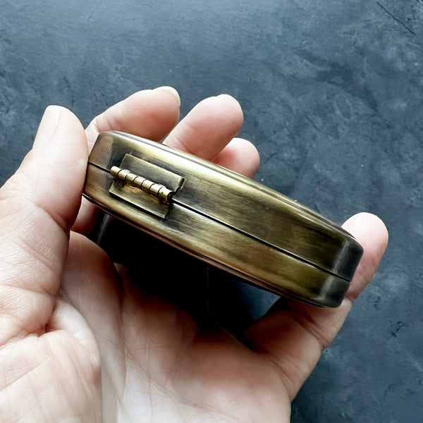 Simple 2.6" Large Round Brass Pill or Trinket Box — Perfect Pillbox for Purse or Tote!