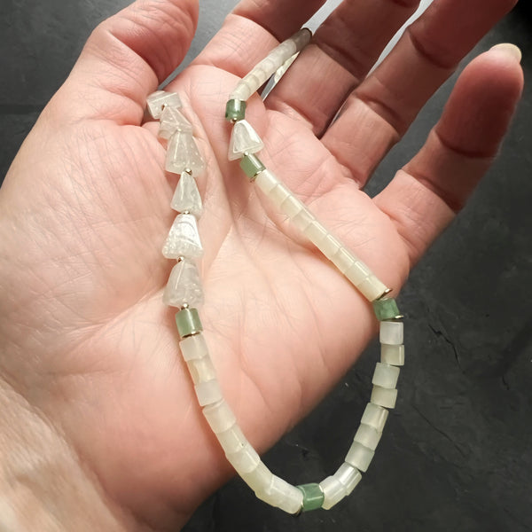 Seafoam Green Necklace, Aventurine Prehnite Necklace, Asymmetrical Gold Filled Necklace, Mermaid Gemstone Jewelry, Adjustable Boho Gift