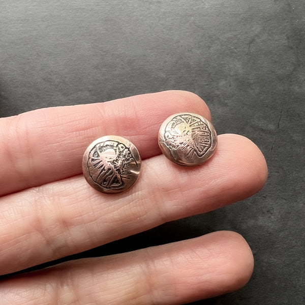 Copper and Sterling Silver Isopod Button Stud Earrings — Isopod Stud Earrings — Unique Gift for Gardener or Insect Jewelry Lover!