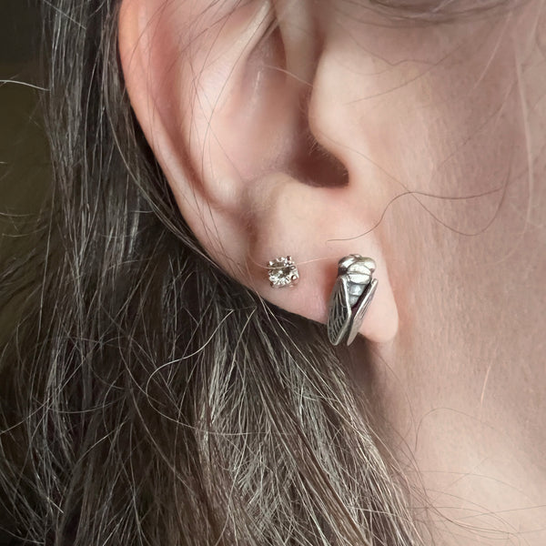 Hand Cast Sterling Silver Cicada Stud Insect Earrings – Also Available in Bronze, or Brass, or Silver with 14k Wings – Nature Jewelry