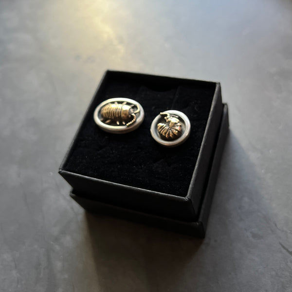 Pair of Mismatched Sterling Silver Cufflinks with Brass Isopods -- Unisex or Men's Cuff Links for Groom, Father of the Bride, or Groomsmen