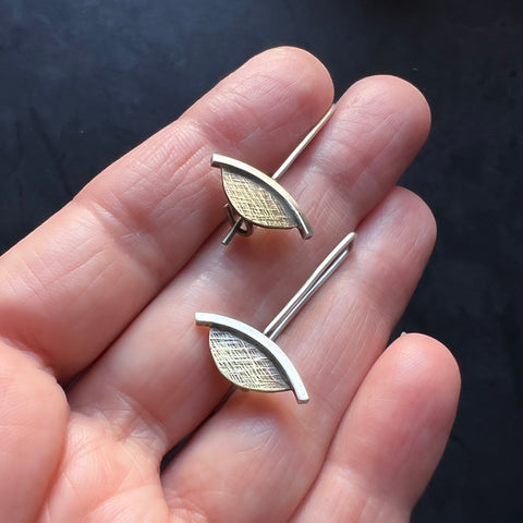 Minimalist Mixed Metal Silver and Brass Dangle Drop Earrings