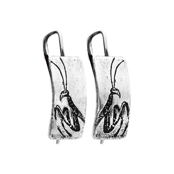 Handmade Sterling Silver Praying Mantis Earrings – Insect Jewelry for Nature Lovers – Entomology Gift – Unique Bug Earrings for Women & Men