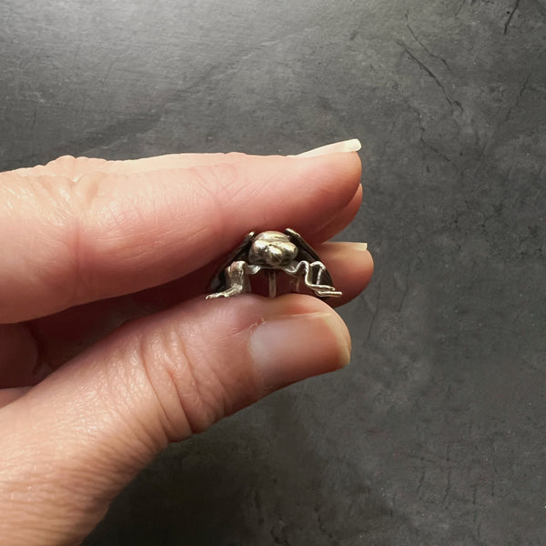 Sterling Silver and Brass Cicada Stick Pin with Four Articulated Wings — Unique Handcrafted Gift for Insect and Nature Lovers — Bug Jewelry