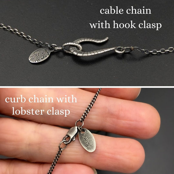 Customizable Sterling Silver Ant Necklace with Your Choice of Cable or Curb Necklace Chain, Hook or Lobster Clasp and Length of 16" to 22"