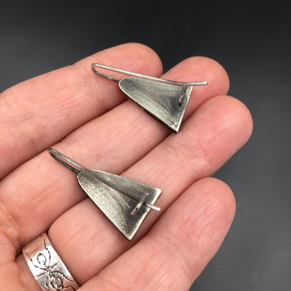 Sterling Silver Primitive Geometric Drop Earrings — Hand Carved Design Made in Certified Eco-Friendly Recycled 925 Sterling Silver
