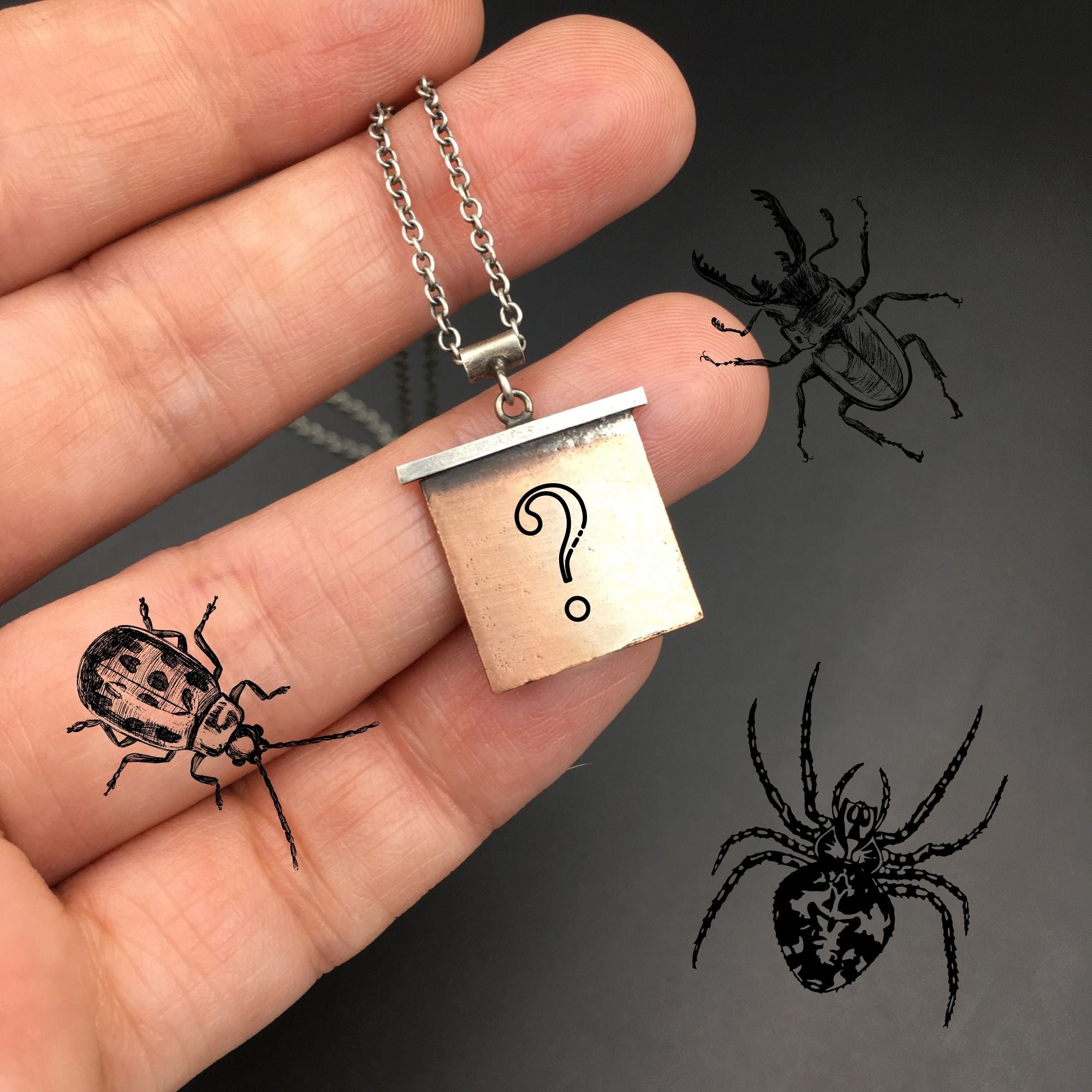 You Choose the Art: Handmade Copper & Sterling Silver Square Custom Necklace -- Featuring the Insect or Animal of Your Choice!