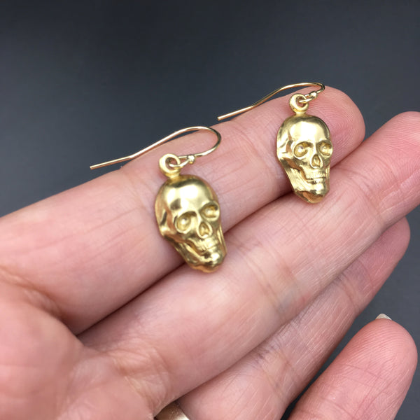 Gothic Handmade Brass & Gold Skull Dangle Earrings