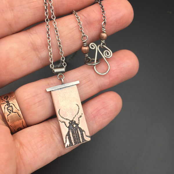 You Choose the Art: Handmade Copper & Sterling Silver Short Rectangle Custom Necklace -- Featuring the Insect or Animal of Your Choice!