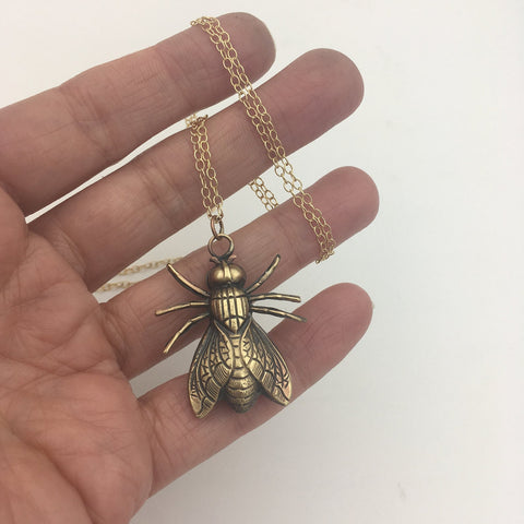 Gold Filled Necklace with Brass Fly Insect Pendant -- You Choose the Length!