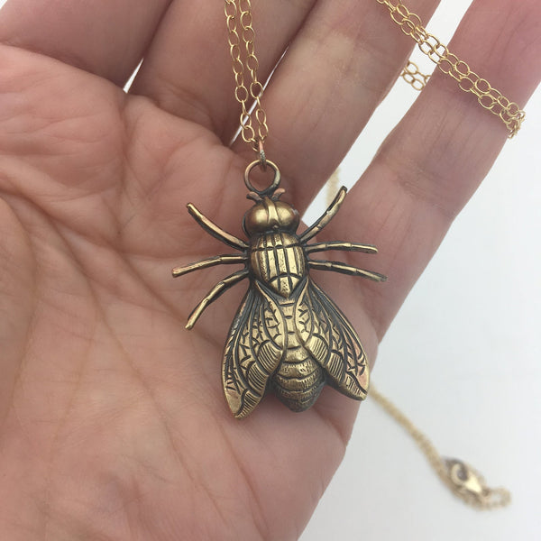 Gold Filled Necklace with Brass Fly Insect Pendant -- You Choose the Length!