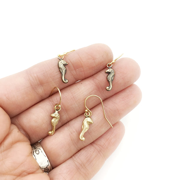 Delicate Handmade Gold Vintage Seahorse Charm Earrings