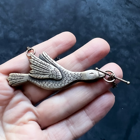 Bronze Hand Carved Goose Necklace with Toggle Clasp — Engraveable Bird Statement Necklace — You Choose the Length!