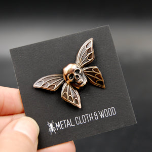 Handmade Spooky Butterfly Pin with Human Skull, Unique Brooch Perfect for Halloween