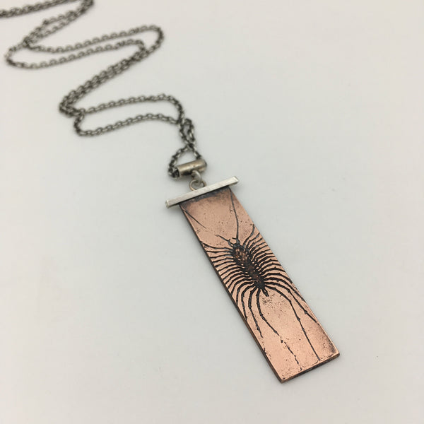 You Choose the Art: Handmade Antiqued Copper & Sterling Silver Long Rectangle Custom Necklace -- Featuring the Insect or Animal of Your Choice!