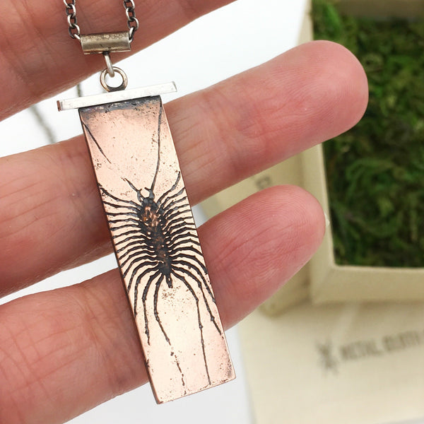 Handmade Centipede Necklace in Sterling Silver & Copper