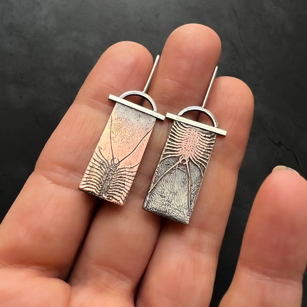 Handmade House Centipede Insect Earrings in Copper & Sterling Silver