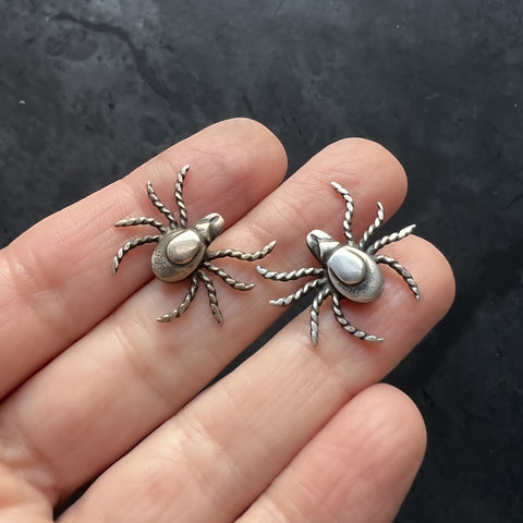 Gender Neutral Deer Tick Tie Tack, Lapel Pin, Brooch, or Scatter Pin in Sterling Silver or Bronze — Unique Insect Jewelry